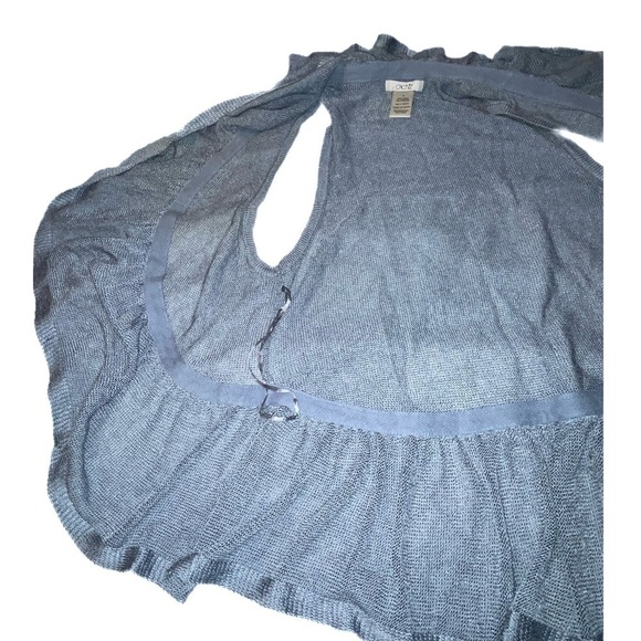 CACHE blue sleeveless frill Boho Solid Color Block cardigan sweater vest size M - Picture 8 of 9